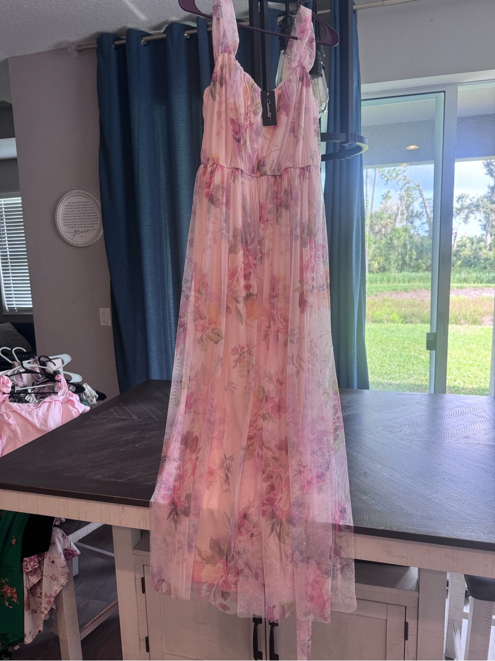 Floral Pink Maxi Dress with Delicate Ruffle Straps- NWT Candalite